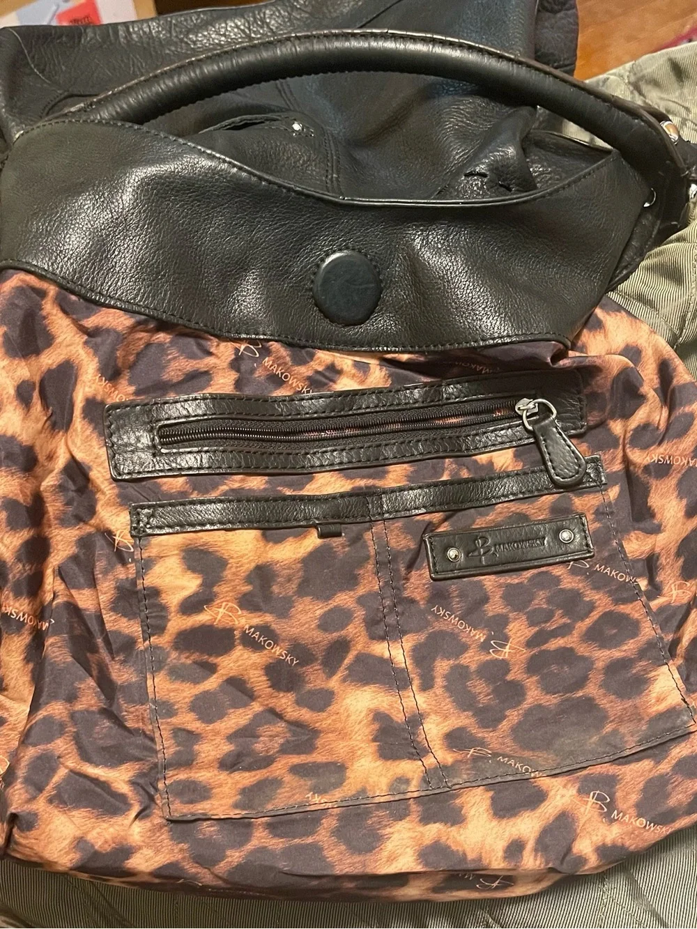 B. makowsky Black Leather Hobo with Silver-Tone Grommets